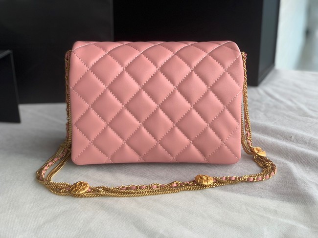 Chanel MINI FLAP BAG Lambskin & Gold-Tone Metal AS3378 pink