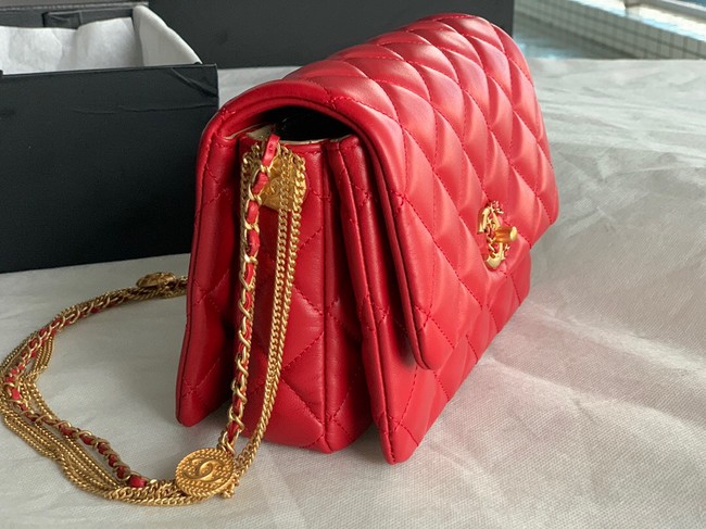 Chanel MINI FLAP BAG Lambskin & Gold-Tone Metal AS3378 red