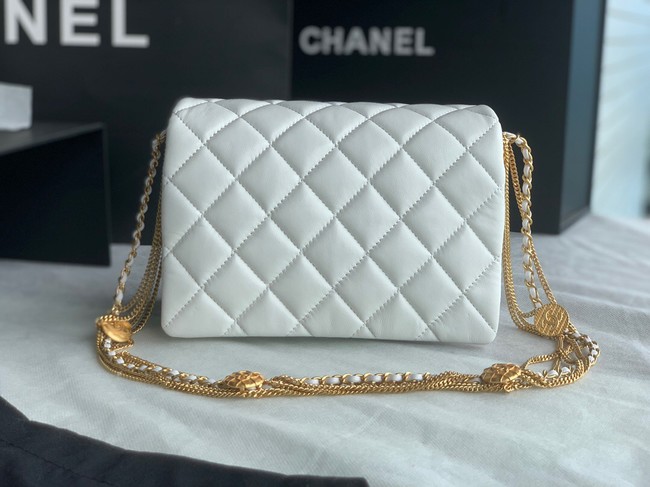 Chanel MINI FLAP BAG Lambskin & Gold-Tone Metal AS3378 white