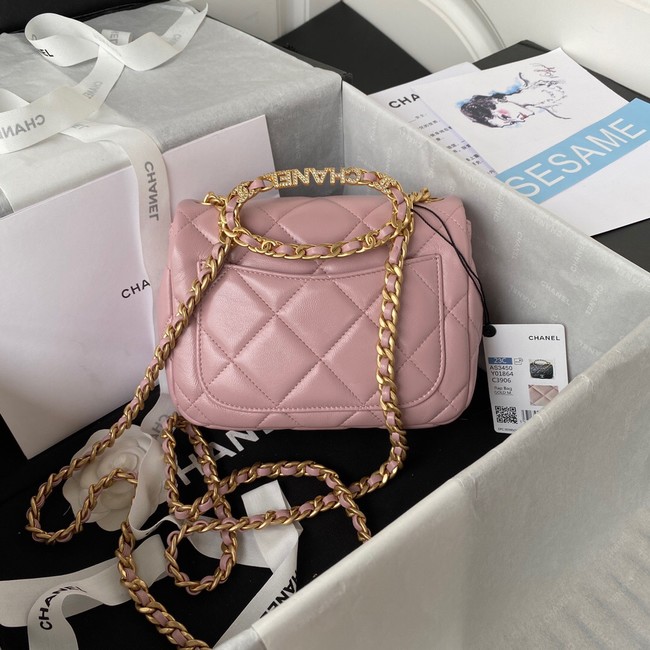 Chanel SMALL FLAP BAG Lambskin & Gold-Tone Metal AS3450 pink