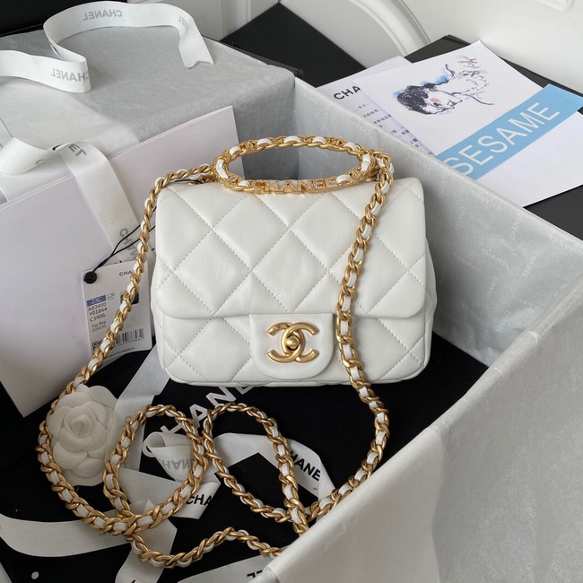 Chanel SMALL FLAP BAG Lambskin & Gold-Tone Metal AS3450 white