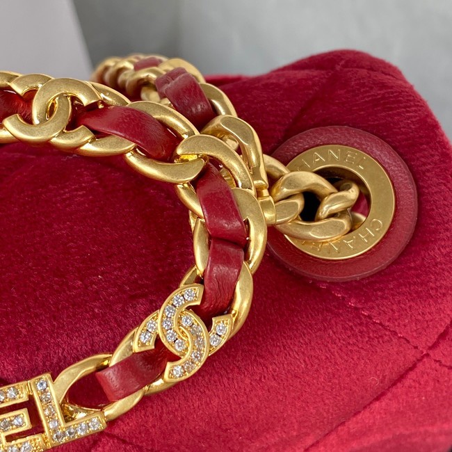 Chanel SMALL FLAP BAG Velvet & Gold-Tone Metal AS3450 Burgundy