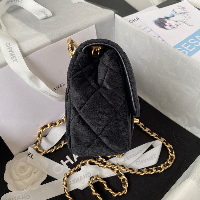 Chanel SMALL FLAP BAG Velvet & Gold-Tone Metal AS3450 black