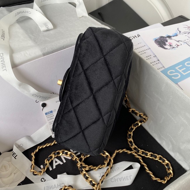 Chanel SMALL FLAP BAG Velvet & Gold-Tone Metal AS3450 black