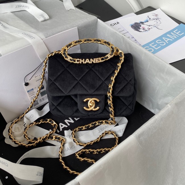 Chanel SMALL FLAP BAG Velvet & Gold-Tone Metal AS3450 black