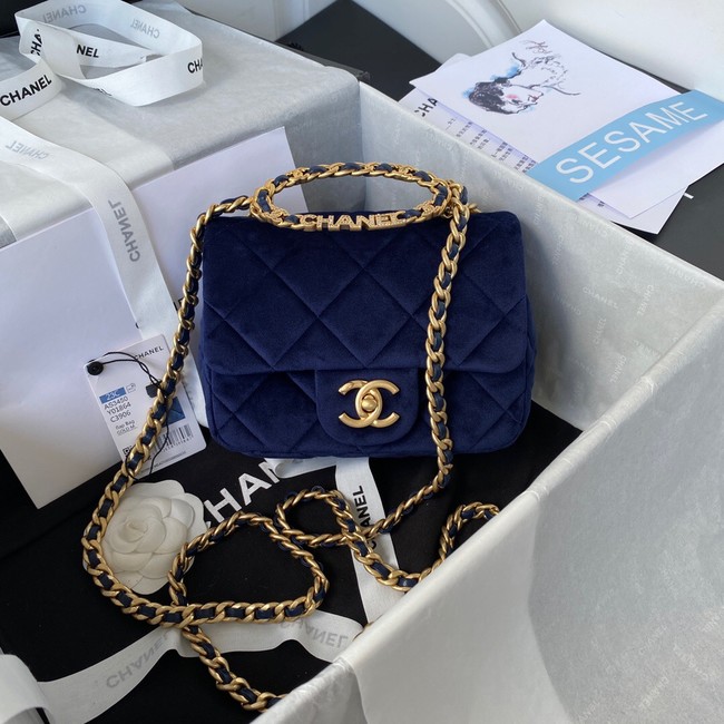 Chanel SMALL FLAP BAG Velvet & Gold-Tone Metal AS3450 blue