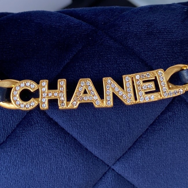 Chanel SMALL FLAP BAG Velvet & Gold-Tone Metal AS3450 blue