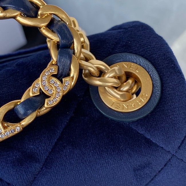 Chanel SMALL FLAP BAG Velvet & Gold-Tone Metal AS3450 blue
