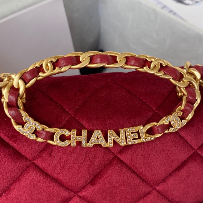 Chanel FLAP BAG Velvet & Gold-Tone Metal AS3451 Burgundy