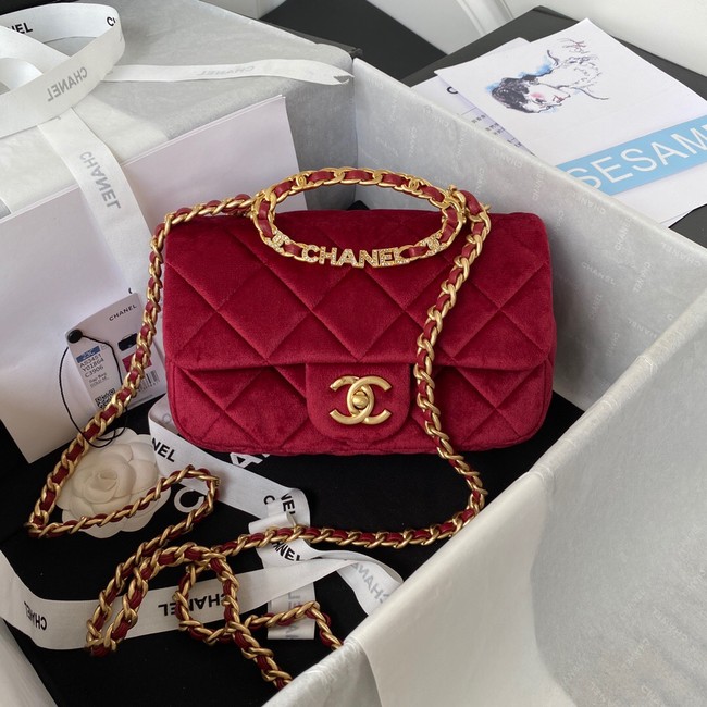 Chanel FLAP BAG Velvet & Gold-Tone Metal AS3451 Burgundy