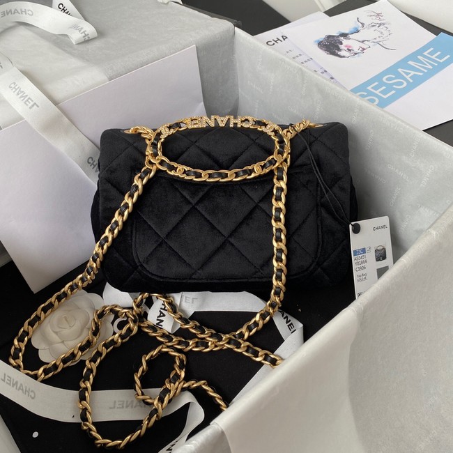 Chanel FLAP BAG Velvet & Gold-Tone Metal AS3451 black