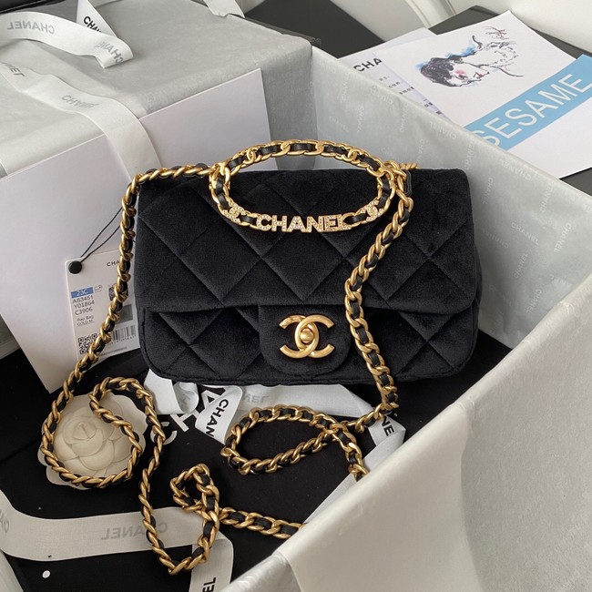 Chanel FLAP BAG Velvet & Gold-Tone Metal AS3451 black