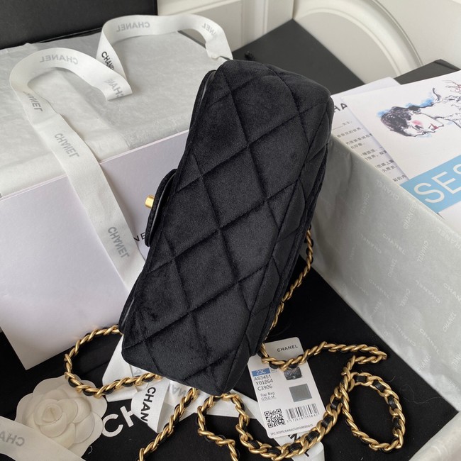 Chanel FLAP BAG Velvet & Gold-Tone Metal AS3451 black