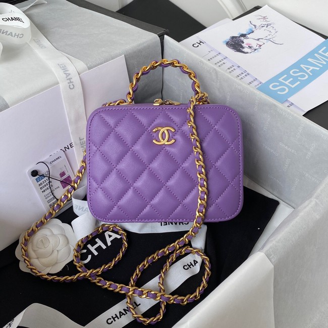 Chanel SMALL VANITY CASE Lambskin & Gold-Tone Metal AS3318 Purple