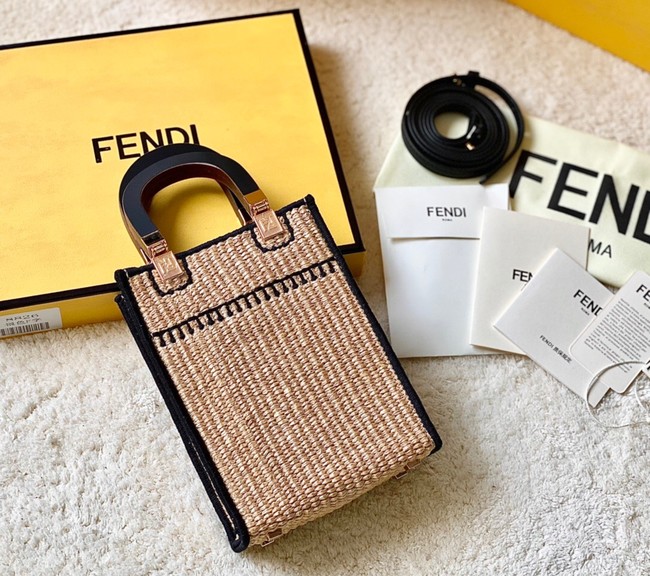 FENDI Mini Sunshine Shopper FF raffia mini-bag 8BS051A black