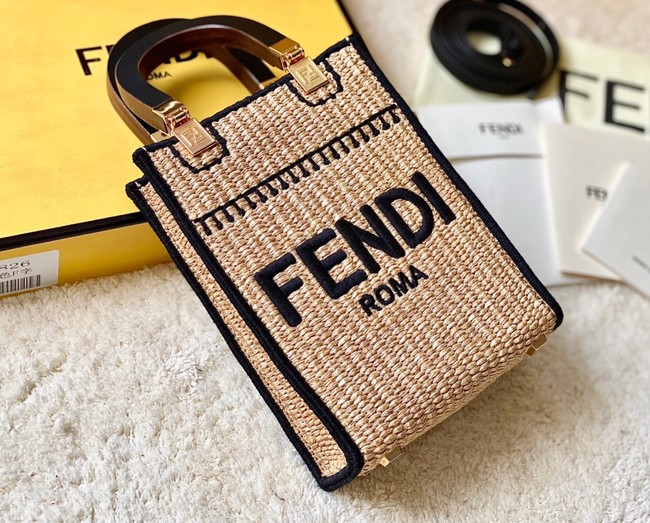 FENDI Mini Sunshine Shopper FF raffia mini-bag 8BS051A black