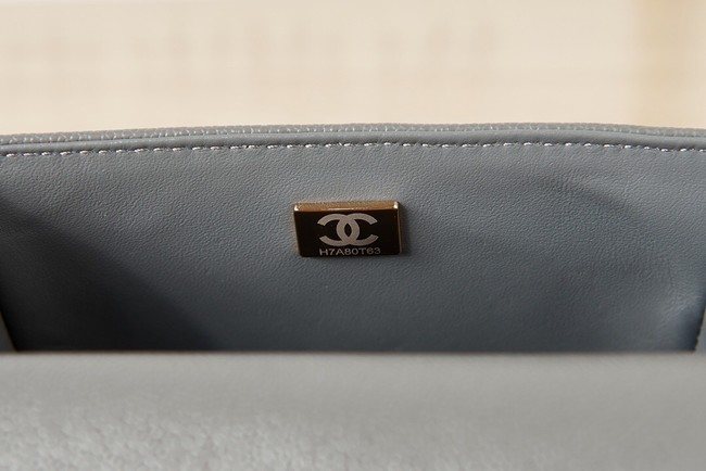 SMALL BOY CHANEL MESSENGER BAG Grained Calfskin & Gold-Tone Metal AS3350 Dark Gray