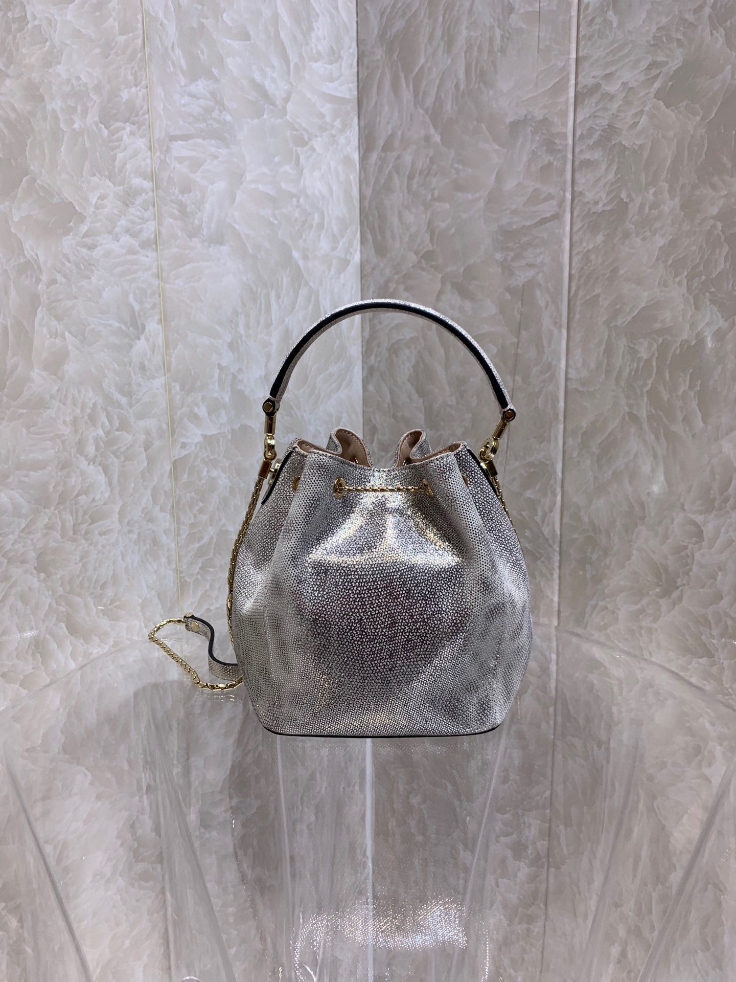 BVLGARI Original Snake Skin Bucket Bag B287614 Silver