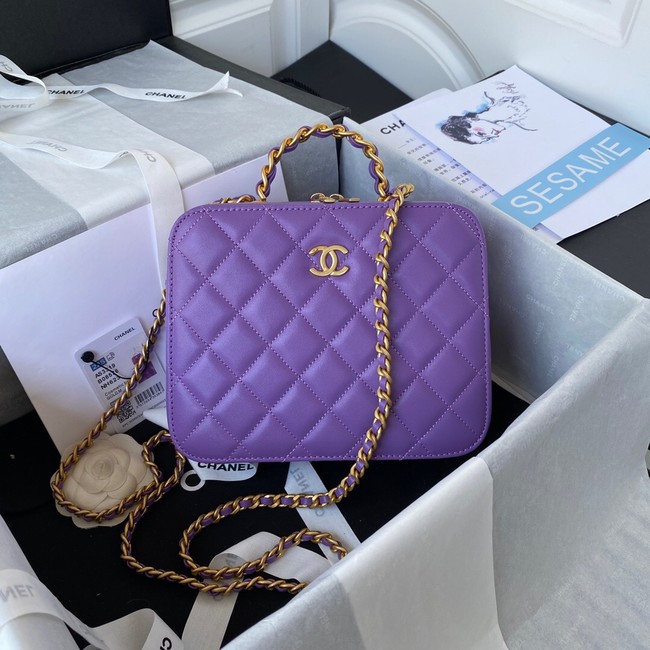 Chanel VANITY CASE Lambskin & Gold-Tone Metal AS3319 Purple