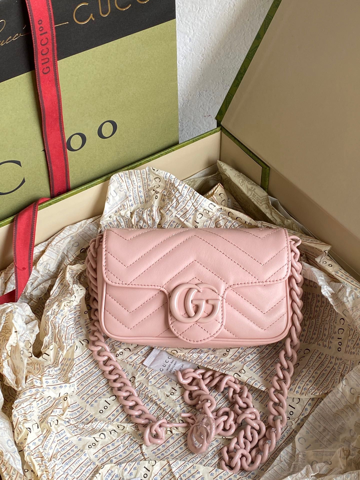 Gucci GG Marmont super mini pink bag 476433 pink chain