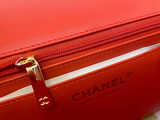 Chanel Classic Flap Bag Original Sheepskin Leather A1116 Bright red&Gold-Tone Metal