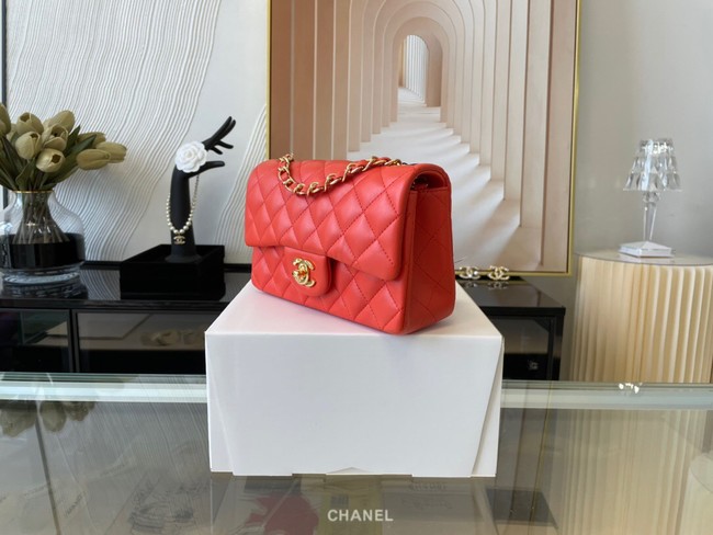 Chanel Classic Flap Bag Original Sheepskin Leather A1116 Bright red&Gold-Tone Metal