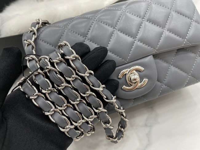 Chanel Classic Flap Bag Original Sheepskin Leather A1116 dark gray&silver-Tone Metal