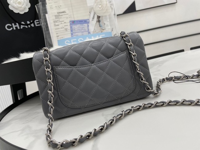 Chanel Classic Flap Bag Original Sheepskin Leather A1116 dark gray&silver-Tone Metal