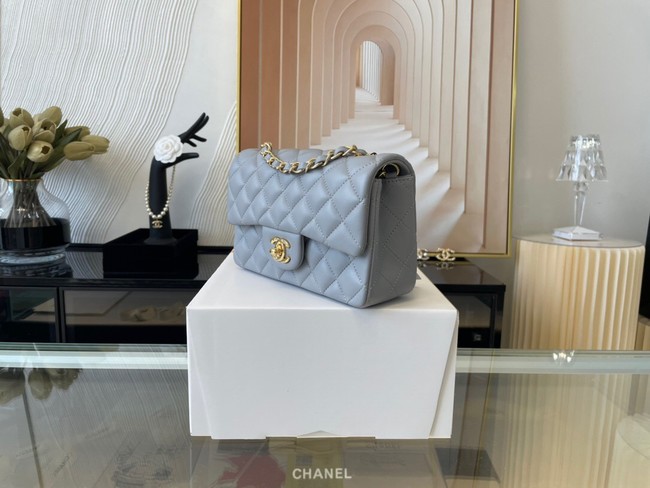 Chanel Classic Flap Bag Original Sheepskin Leather A1116 gray blue&Gold-Tone Metal