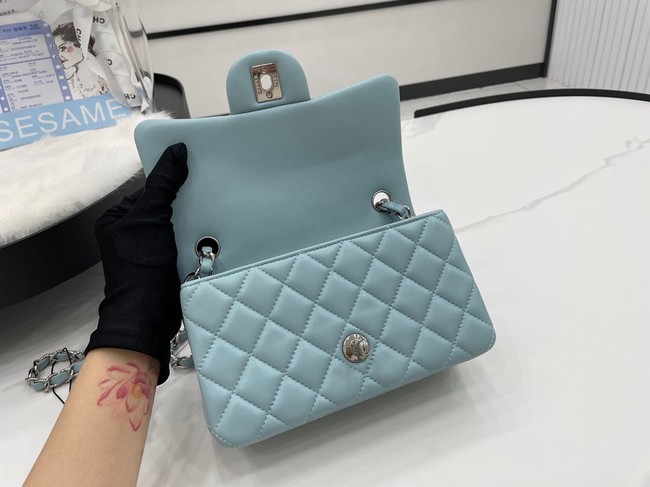 Chanel Classic Flap Bag Original Sheepskin Leather A1116 light blue&silver-Tone Metal