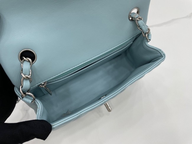 Chanel Classic Flap Bag Original Sheepskin Leather A1116 light blue&silver-Tone Metal