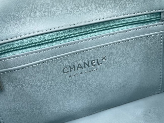 Chanel Classic Flap Bag Original Sheepskin Leather A1116 light blue&silver-Tone Metal