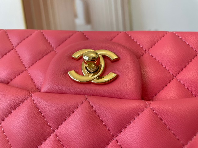 Chanel mini Classic Flap Bag Original Sheepskin Leather A1116 Watermelon red&Gold-Tone Metal