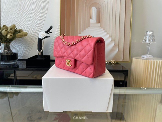 Chanel mini Classic Flap Bag Original Sheepskin Leather A1116 Watermelon red&Gold-Tone Metal