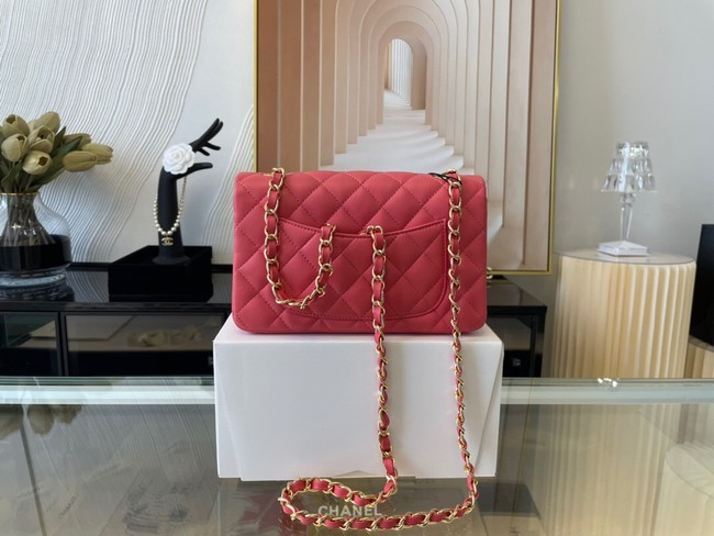 Chanel mini Classic Flap Bag Original Sheepskin Leather A1116 Watermelon red&Gold-Tone Metal