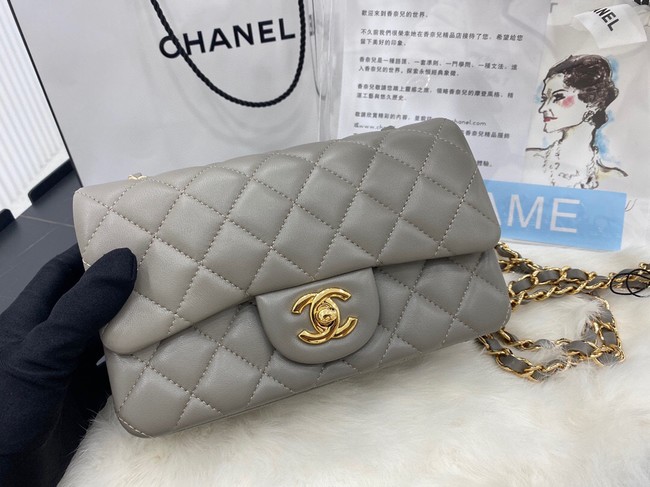 Chanel mini Classic Flap Bag Original Sheepskin Leather A1116 gray&Gold-Tone Metal