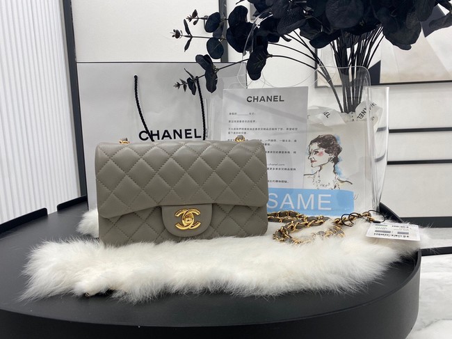 Chanel mini Classic Flap Bag Original Sheepskin Leather A1116 gray&Gold-Tone Metal