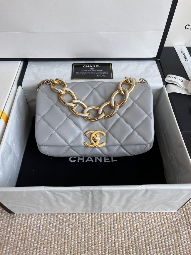 Chanel FLAP BAG Lambskin & Gold-Tone Metal AS3366 gray