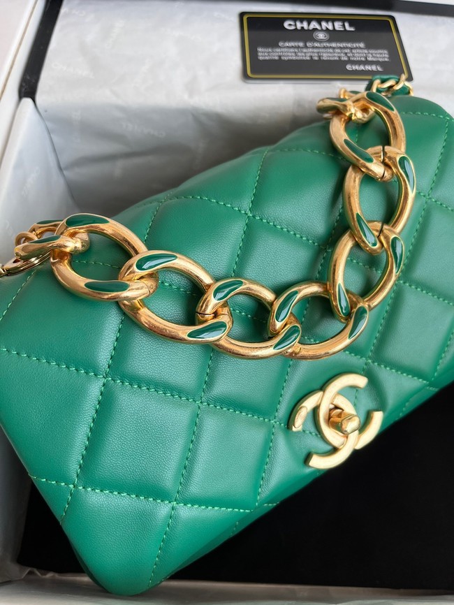 Chanel FLAP BAG Lambskin & Gold-Tone Metal AS3366 green