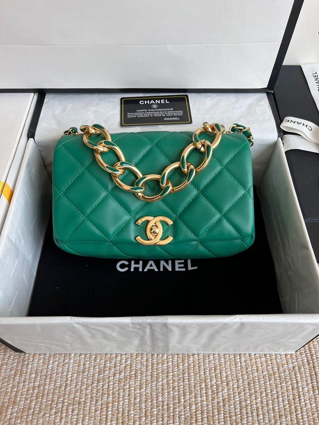 Chanel FLAP BAG Lambskin & Gold-Tone Metal AS3366 green