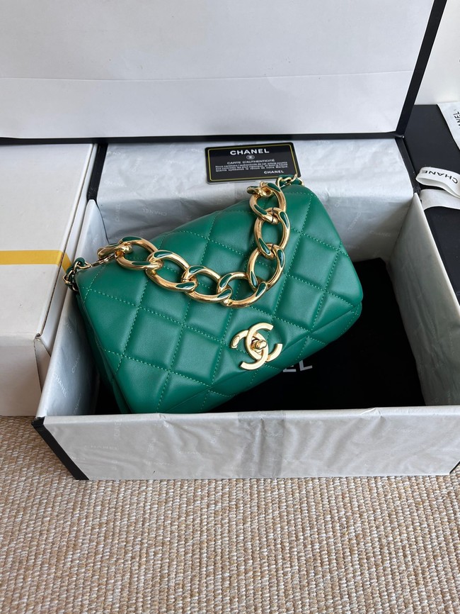 Chanel FLAP BAG Lambskin & Gold-Tone Metal AS3366 green