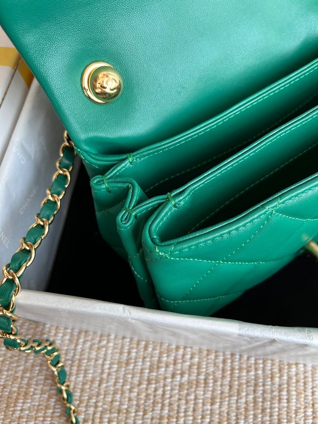 Chanel FLAP BAG Lambskin & Gold-Tone Metal AS3366 green