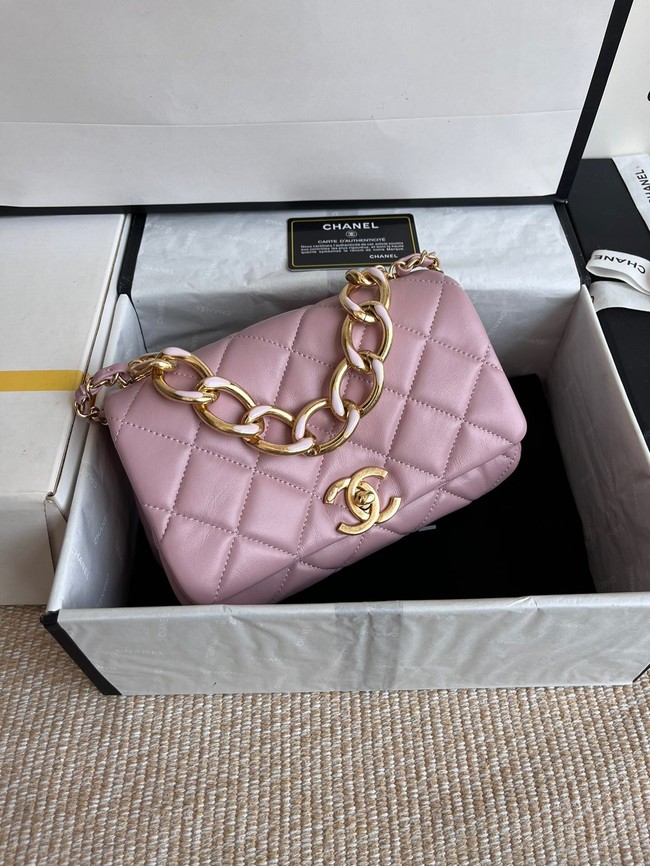 Chanel FLAP BAG Lambskin & Gold-Tone Metal AS3366 pink