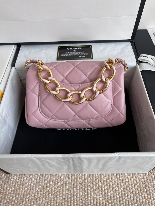 Chanel FLAP BAG Lambskin & Gold-Tone Metal AS3366 pink