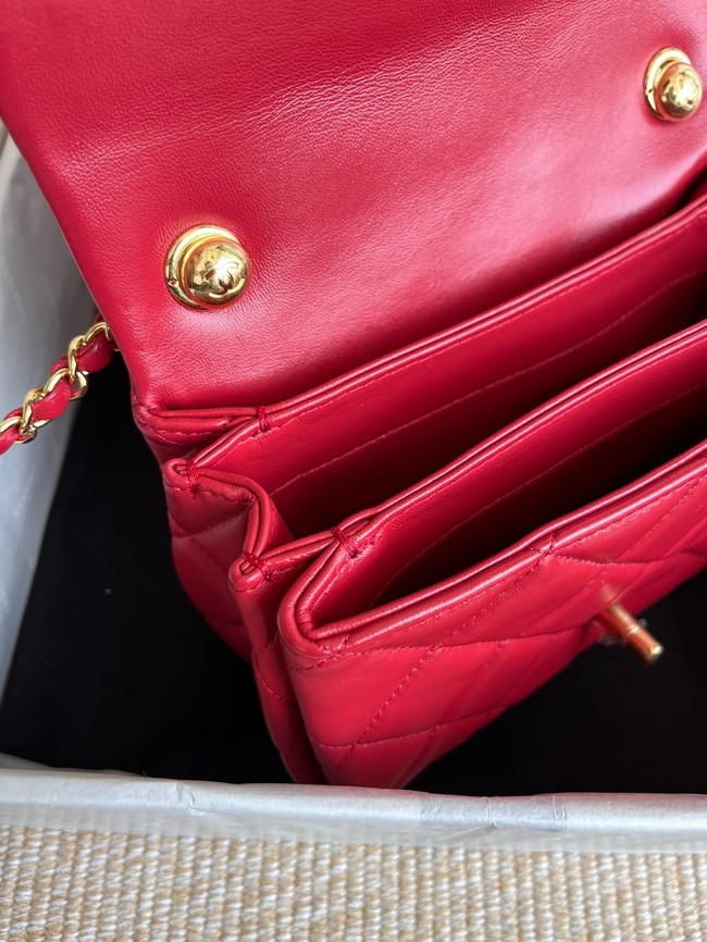 Chanel FLAP BAG Lambskin & Gold-Tone Metal AS3366 red