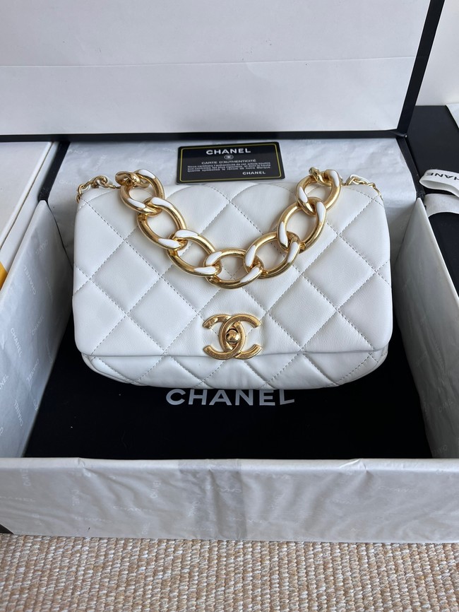 Chanel FLAP BAG Lambskin & Gold-Tone Metal AS3366 white