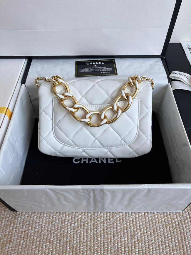 Chanel FLAP BAG Lambskin & Gold-Tone Metal AS3366 white