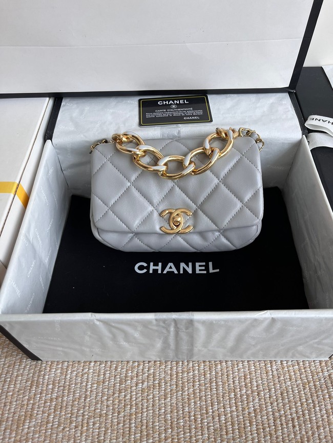 Chanel FLAP BAG Lambskin & Gold-Tone Metal AS3375 gray