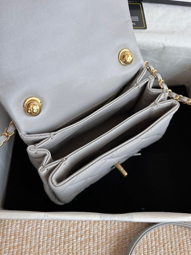 Chanel FLAP BAG Lambskin & Gold-Tone Metal AS3375 gray