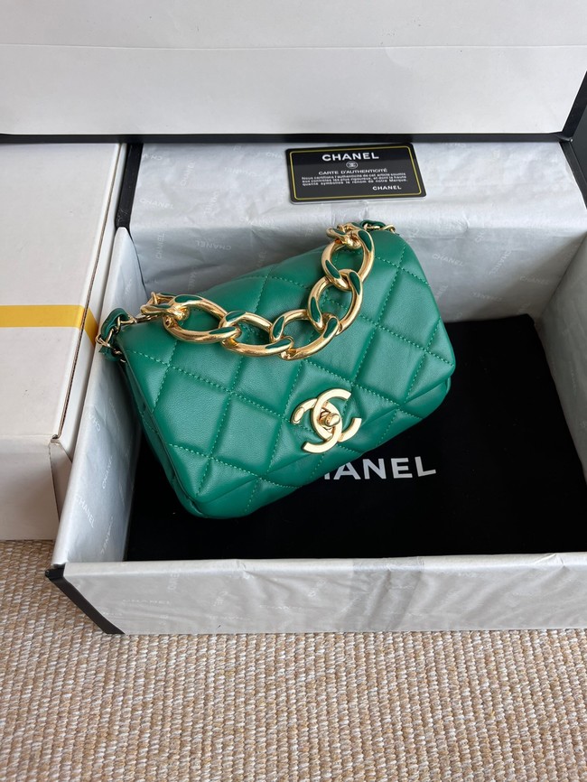 Chanel FLAP BAG Lambskin & Gold-Tone Metal AS3375 green